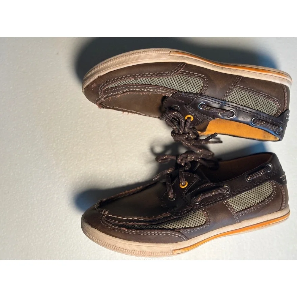 American‎ Eagle Youth Brown Faux Leather Boat Shoes Loafers Size 12.5 Preowned